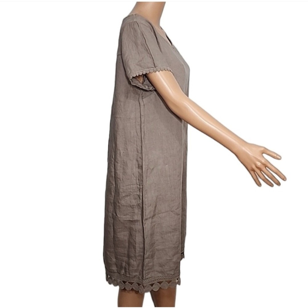 Bellambia Womens Size L 100% Linen Shift Dress Taupe Brown Crochet Eyelet Italy - Picture 5 of 10